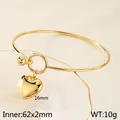 Minimalist gold stainless steel heart pendant bangle with polished finish and 62mm inner diameter - 3D Heart (KB86867-Z)