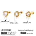 Three pairs of gold stainless steel stud earrings with heart, star, and round zircons - 3-Piece Set Combination (JDE0304325)