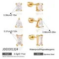 Gold stainless steel zirconia stud earrings set, waterproof and hypoallergenic jewelry - Three Pair Shape Set (JDE0301324)