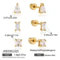 Stainless steel waterproof earrings with zircon in teardrop and round shapes - Three Rhinestone Set (JDE0301325)
