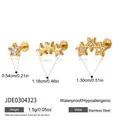 Gold stainless steel star stud earrings with zircon detail, variant size set - Star Triple Design (JDE0304323)