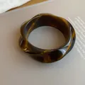 High-end brown amber marble acrylic bangle with unique wavy fashion jewelry design - Geometric Twisted Style (49#)