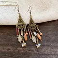 Vintage bohemian earrings with wood beads and star pendants in bronze finish. - Bohemian Tassel Style (19#)
