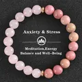 Bracciale in perle di quarzo rosa naturale per meditazione e sollievo dallo stress. - Ansia E Stress-13