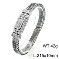 Handcrafted stainless steel dragon bone bracelet with wheat ear pattern and snap clasp - Thick Woven Texture (KB180523-KJX) / 21.5x1.0cm / Antique Silver (KB180523-KJX)