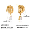 C-förmige Edelstahlohrringe mit Tautropfenkristall, hypoallergenes Gold-Finish - Mehrlagige C-Form Wassertropfen Anhänger Ohrringe (JDE0312213) / Gold