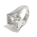 Elegant minimalist silver titanium steel ring featuring a large square clear crystal stone - US 6 / Steel