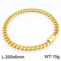 Bracciale a catena cubana in acciaio inossidabile dorato con fibbia curva, 200x6mm - Liscia Lucidata (KB214931-ZLY) / 6mm / Oro