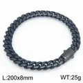Bracciale a maglia cubana in acciaio inossidabile nero lucido per uomo e donna, 200x8mm - Liscia Lucidata (KB214933-ZLY) / 8mm / Nero