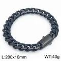 Bracciale moderno a catena cubana in acciaio inossidabile nero con larghezza di 10 mm - Liscia Lucidata (KB214936-ZLY)