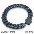 Robusto bracciale a catena cubana in acciaio inossidabile nero con chiusura sicura - Liscia Lucidata (KB214939-ZLY)