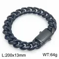 Bracciale a catena cubana in acciaio inossidabile nero stile hip hop con fibbia lucida - Liscia Lucidata (KB214942-ZLY)