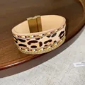 Stylish vintage leopard print wide cuff bracelet with polished gold magnetic clasp - Leopard Print Horsehair Magnetic Clasp Style / 47# Bracelet Gold Brown