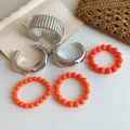 Vintage jewelry set with silver cuffs and orange beaded bracelets for statement style - 6-Piece Set / 62# Bangle Silver Orange