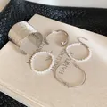Vintage style silver bracelet set featuring hammered cuff, pearl beads and knot bangle - Five-Piece Set / 72# Bangle Silver White