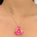Elegant vintage pink enamel flower pendant necklace with gold chain and marble effect - Necklace (11894) / Deep Pink
