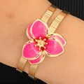Brazalete vintage dorado con gran flor de esmalte rosa y efecto degradado - Brazalete (11896) / Rosa oscuro