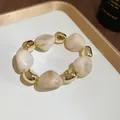 Elegant irregular cream marble texture resin and gold bead stretch bracelet for women - 43# Bracelet