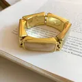 Elegant luxury gold geometric segmented bracelet with cream resin inlays for women - 65# Bracelet