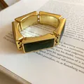 Chunky geometric link bracelet with emerald green resin inserts in a high-shine gold finish - 72# Bracelet