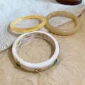 Elegant white marbled resin bangle with colorful inlaid rhinestones and gold accents - 73# Bangle (3-Piece Set)