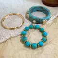 Bohemian 3-piece jewelry set featuring gold hoop, marbled turquoise bangle and beaded bracelet - 76# Bangle (3-Piece Set)