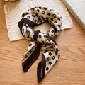 Vintage style cotton linen square scarf with brown floral pattern and MY letter design - Beige Coffee Letter Floral