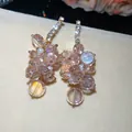 Elegant pink faceted crystal tassel earrings with sparkling rhinestones for holiday style - Streaming Flower Tassel (65# 925 Sterling Silver Earring Post-Gold) / Pink