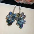 Blue iridescent crystal cluster tassel earrings with silver needle and zircon accents - Streaming Flower Tassel (66# 925 Sterling Silver Earring Post-Gold) / Blue