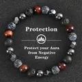 Triple protection bracelet with natural tiger eye, obsidian, and hematite healing beads. - Protection-16