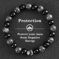 Protection themed natural obsidian and magnetic stone bead bracelet with aura energy - Protection-17