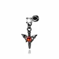 Dunkle gotische Flügel-Kreuz-Ohrringe mit roten und weißen Zirkonia in Schwarzes Metall - Demon Wing Sword Ear Stud (A1531-4) / Einzelstück / Schwarz und Rot