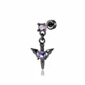 Gotischer schwarzer Schwert-Ohrring mit Fledermausflügeln und lila Zirkonia. - Demon Wing Sword Ear Stud (A1531-5)