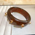 Bracelet jonc en résine marbrée marron avec élégants clous ambrés dorés pour femmes - 33# Bracelet Jonc - Café Foncé (Clous Dorés)