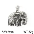 Gedetailleerde antieke 3D-reliëf olifant hanger van titanium staal 52x42mm - Alleen Hanger (Zonder Ketting) / Antiek Zilver (KP120358-KJX)