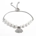 Elegant silver titanium steel pearl bracelet featuring a sparkling rhinestone shell pendant - Pearl Rhinestone Shell Bracelet (B0714_Silver)