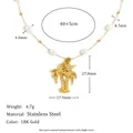 18K gold plated stainless steel pearl necklace with tropical palm tree pendant detail - Coconut Tree Pearl Gold Style (N3589_Gold)