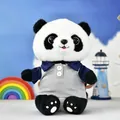 Schattige panda knuffel met grijs en blauw poloshirt, zacht pluchen dier cadeau - Panda - Grijs en Marineblauw Poloshirt
