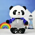 Schattige reuzenpanda knuffel met blauw en grijs poloshirt, variant pop voor cadeau - Panda - Grijs en Donkerblauw Poloshirt