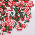 Confettis de Noël en pâte polymère rouge et vert et tranches de menthe pour DIY - Bonbon Rouge Blanc + Vermicelles Rouge Blanc Vert / Paquet de 10g