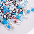 Confettis en pâte polymère pingouin et flocon de neige pour décoration ongles et DIY - Flocons Bleu Blanc + Pingouin + Perles / Paquet de 10g