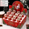 Set of Christmas snow globes with Santa Claus and reindeer in a festive red display box - 043 Christmas (set Of 12) - Without Lights / 45# Light + Snow