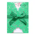 Elegant laser-cut green rose floral wedding invitation card with a dark green ribbon - Dark Green
