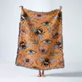 Bohemian woven tapestry throw blanket with vintage bumblebee and floral eye pattern - 130x160cm / Orange Bee Floral