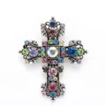 Vintage style alloy cross brooch with vibrant colorful rhinestones for women's wear - Color 4772-mx