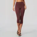 High-waisted brushed yoga capris in deep brown for women's fitness and outdoor workout - Wine-stained Red [new] New Color / S