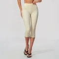 High-waisted beige yoga capri leggings for women's fitness and running - Oatmeal Apricot [new] New Color / S