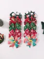 Festive red and green Christmas hair bows with reindeer and snowflake patterns for children - Classic Christmas Color Style (10F)