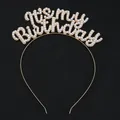 Elegant gold headband with pearl-studded 'It's my Birthday' lettering for party wear - Pearl Gold
