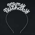 Silver birthday party headband with pearl It's my Birthday lettering - Pearl Silver